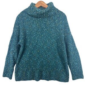 J.Jill Womens Sweater Sz M Jade Green Multi-Tweed Turtleneck Classic Cozy Comfy